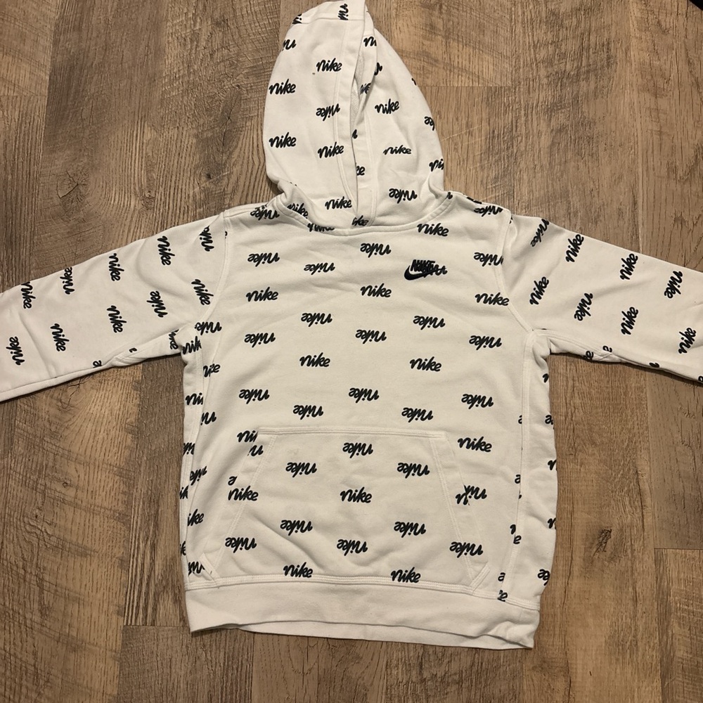 Nike White Hoodie with Black Logo Print